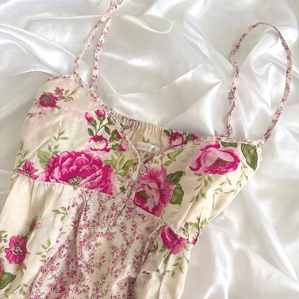Xhilaration Pink Floral Patchwork Cami Top Cotton Cottagecore Sleeveless V-Neck